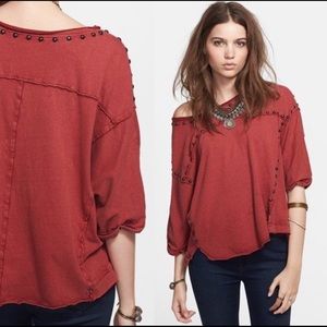 Free People Dillon Studded Jersey Tee Top M. GUC.